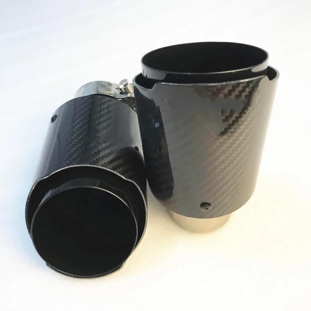 Auto Endrohre 1 PC Universal Dual Glossy Black Automobile Auspuffrohr Schalldämpferrohr Carbon Fiber Auspuffspitze Universal Modification Auspuff Endrohr(63-101mm)