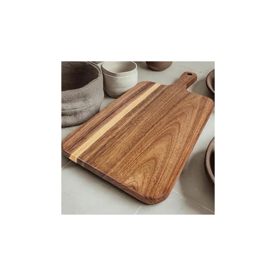 ZeQi Acacia Wood Cutting Board with Handle 13.7''X7'' / Charcuterie Board/Serving Board/Cheese, Bread, Vegetables & Fruits Serving Board (Rectangular)