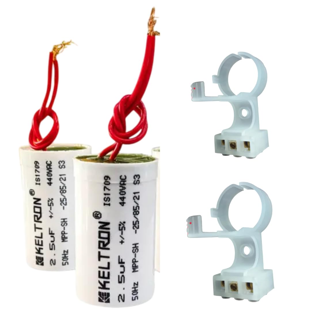 Kel tron Original 2.5uF Ceiling Fan Capacitor with lead/wire to Increase Speed White | Mini Cooler Motor Capacitor 2.5 mfd | Table fan capacitor | (Pack of 2 Capacitor and 2 Clamps)-image-44