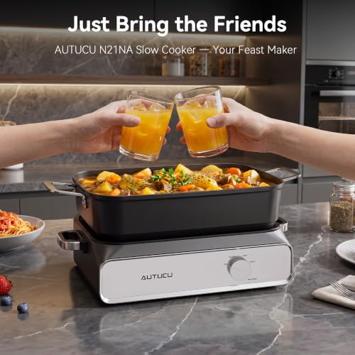 Image of Slow Cooker 10-Quart - PFOA-Free Ceramic Coating, Oven Safe to 450F | Keep Warm Function for Large Family Gatherings (Includes Silicone Spoon)