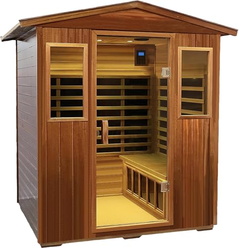 Image of LTCCDSS Ultra-Low EMF Outdoor Sauna 4 Person, Mahogany Far Infrared Sauna for Home EMF Average 0.5 mG, Chromotherapy, Bluetooth Speaker (68.1 * 52.4 * 82.7 inch)