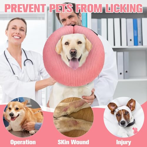 Image of BINGPET Inflatable Dog Cone Collar Alternative After Surgery,Soft Recovery Cone for Dogs to Stop Licking,Dogs Blow up Protective Neck Donut ECollars Adjustable for Large Medium Small Puppy Pet, Pink S
