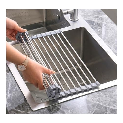 Genérico Escurreplatos Plegable. Escurreplatos, Escurridor de Platos Plegable sobre el Fregadero, Acero Inoxidable,(52 x 40) cm. Grande 20 Tubos, Recortable. Soporta Calor hasta 460°F.