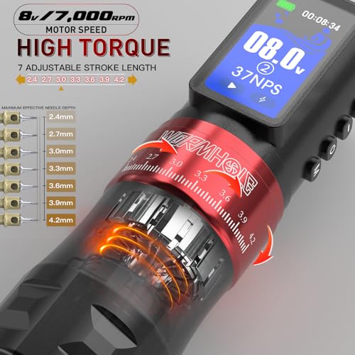 Image of 2PCS 2,300mAh Batteries Wormhole Wireless Tattoo Gun Kit Multi-function Smart Tattoo Pen with Wormhole PRO Tattoo Ink Kit 20 Tattoo Needles 7 Adjustable Strokes Length Tattoo Supplies
