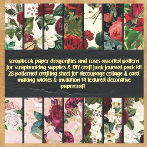 scrapbook paper dragonflies and roses assorted pattern for scrapbooking supplies & DIY craft junk journal pack kit 28 patterned crafting sheet for ... invitation 14 textured decorative papercraft image 2