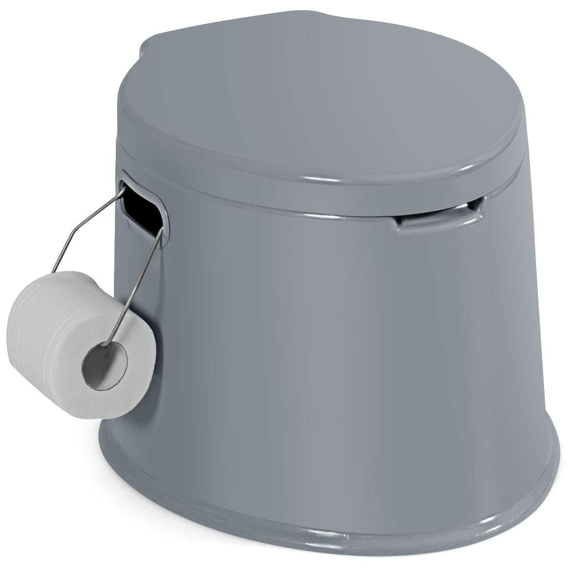 GIANTEX Toilette Portable, Pot de Chambre Adulte avec Couvercle Double, Porte-Rouleau Détachable, Toilettes Sèches Capacité 200 Kg, Toilette Camping pour Pêche, Randonnée, Gris/Blanc (Gris)