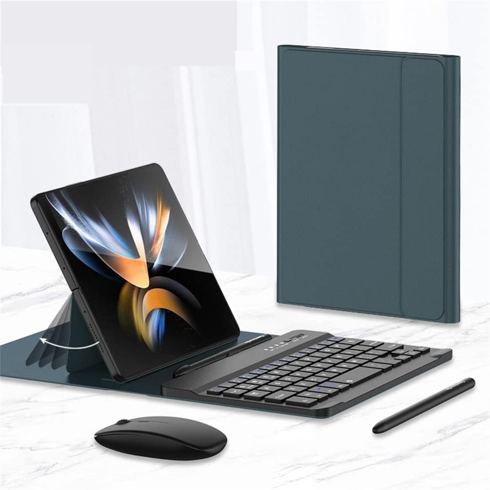 Juego de funda y mouse inalámbrico con S Pen para Samsung Galaxy Z Fold 4 / Z Fold 3 5G Bluetooth + mouse + lápiz táctil (verde)