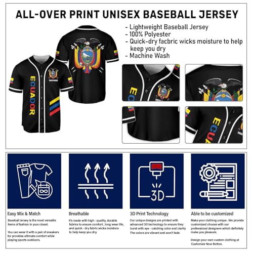 Camiseta personalizada de béisbol Ecuador para hombre, con bandera de Ecuador y mezcla de poliéster, modelo ECAD 9 miniatura 6