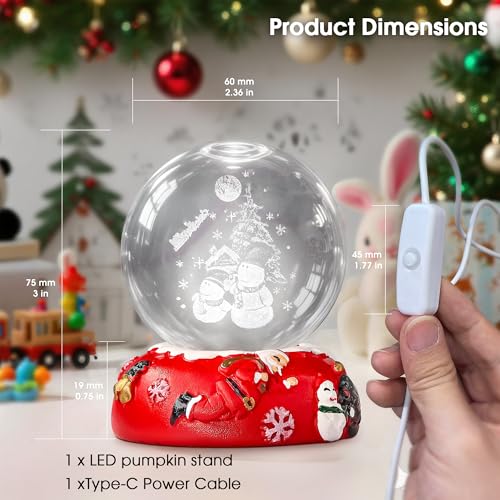 Image of L LOHAS LED 3D Crystal Ball Night Light-Laser Engraved Snowman | Red Holiday Base, Cute & Funny Christmas Night Light for Kids, 3000K Warm White for Christmas Party Decor