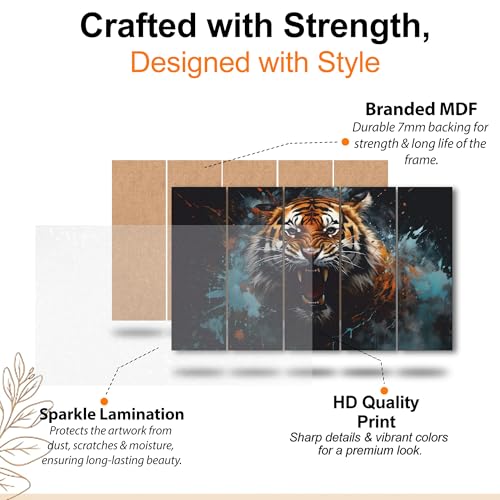 Image of The Castle Decor Lion abstract painting with frame 5 Big Size (27x48) Wall Art for living room,Bedroom,Drawing room,Hotels-Digital Painting