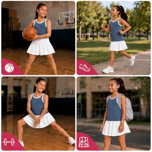 Image of Reebok Girls 2-Piece Short Set - Sleeveless Tank Top & Butterfly Shorts | Soft Cotton Feel, Stretchy Elastic Waist, Flowy Athletic Fit for Gym, Play & Everyday Wear