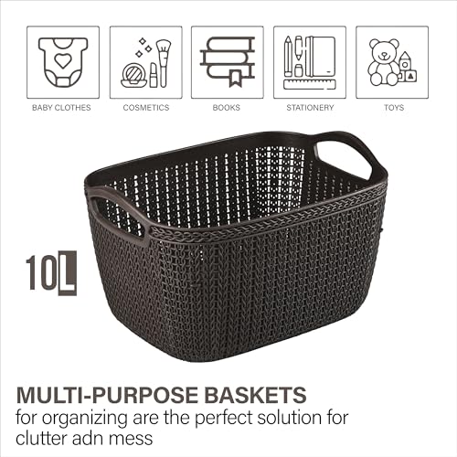 Image of Kuber Industries (10 LTR) Multi-Purpose Plastic Basket for Storage Q6 | Spacious Pooja Item Holder & Fruit Tokari | Aesthetic Home Organizers for Kitchen & Bedroom | Brown