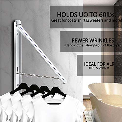 Stealth Hangers ,Retractable Clothes Rack - Wall Mounted Folding Clothes Hanger Drying Rack for Laundry Room Closet Storage Organization, Aluminum, Wall Decoration Hangers - Thumbnail 4