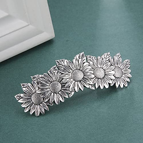 Amaxer Viking Gold Silver Barrettes For Women Girls Celtic Hair Clips For Thick Thin Hair Vintage French Hair Clips Hair Styling Accessories(Silver-Sunflower) #TOP2