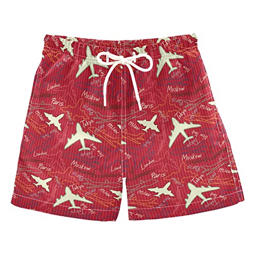 Boys' Board Shorts Airplane Plane Red Boys' Swim Trunks Shorts Teen Bathing Suit Swimwears, S