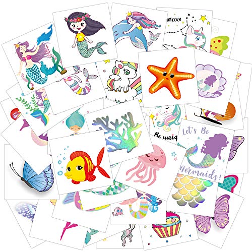 Temporary Tattoos For Kids(80Pcs),Konsait Glitter Mermaid Unicorn Butterfly Tattoos For Children Girls Birthday Party Favors Supplies Great Kids Party Accessories Goodie Bag Stuffers Party Fillers #TOP2