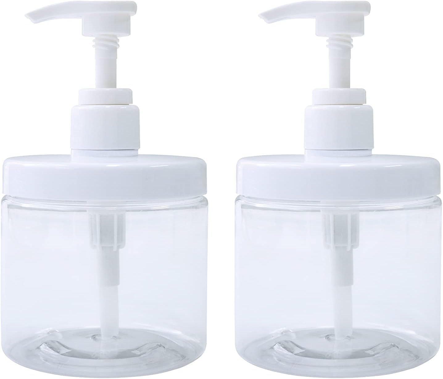 Azonee Pump Bottle Dispenser Plastic Pump Bottles Refillable Bottles Wide Mouth Jar Style BPA Free Empty Pump Bottles Bathroom Shower Containers for Lotion Shampoo Conditioner Clear 2X 500ml