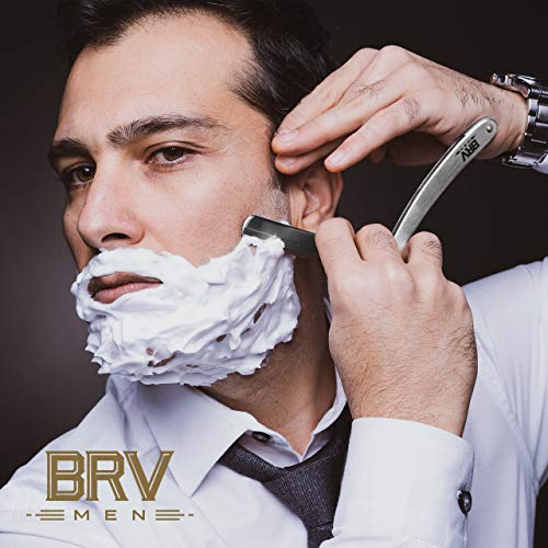 BRV MEN Straight Razor - 100 Lord Platinum Single Edge Razor Blades - Straight Edge Razor - All Stainless Steel - Shavette - Barber Razor - Mens Shaving Knife - Straight Razor Kit - For Men - Silver - Thumbnail 4