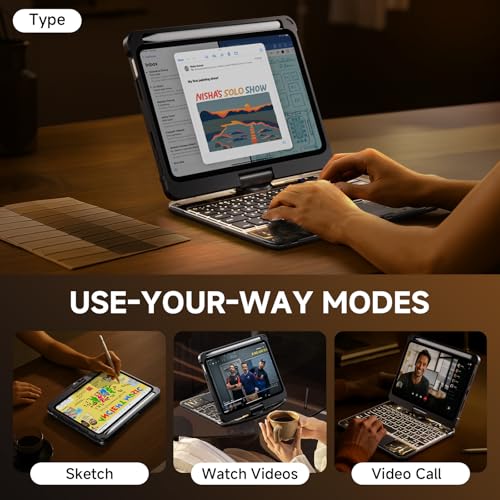 Image of Transparent Case with Keyboard for iPad mini 7 A17 Pro(2024) & Mini 6 (2021) 8.3 inch,7-Color Backlit,Wireless Keyboard, 360Rotating,with trackpad,Pencil Holder,with Shortcuts,Black