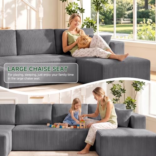 Image of 130 inch Boneless Couch U-Shaped Sectional Sofa, Grey