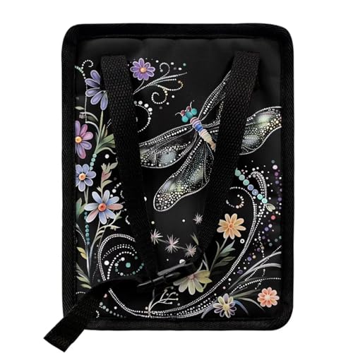 Image of Talayituse Dragonfly Flower Print Car Trash Can with Lid, Leak Proof Auto Trash Bag Hanging Vehicle Garbage Can Multipurpose Storage Container for Back Seat Road Trip
