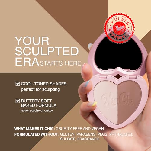 Image of KimChiChic Beauty Thailor Contour Duo, 2-in-1 Sculpting Makeup Palette, Blendable Matte Contour Powder, Heart-Shaped Compact with Mirror, Cruelty-Free, Coco Cocoa, 0.28 oz