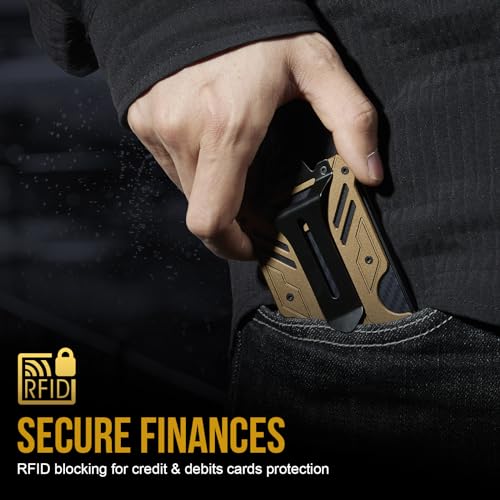 Image of 1T Tactical Minimalist Slim Wallet with Moeny Clip, Front Pocket RFID Blocking Wallet Cash Holder, Versatile Credit Card Orgainzer, ID Card Badge Holder for Men, Brown, One size, Tactical