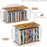 2Pack Stackable Wood Acrylic CD Holder Desk Rack Organizer Holds up to 60 CD Jewel Cases Media Storage Rack for Movie & Video Games Collections (Burning Wood, CD&Blu-ray)