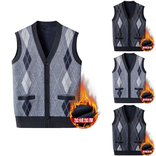 Cambkatl Sweater Vest for Men Winter Warm Fleece Lined Argyle Button Down V Neck Knitted Cardigan Sleeveless Waistcoat2