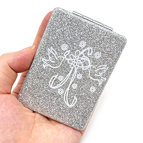 12 Pcs Bridal Wedding Bird Shower Silver Compact Mirror Square Glitter Pu Leather Makeup Mirror Recuerdos De Mis Años Birthday Party Favors #TOP1