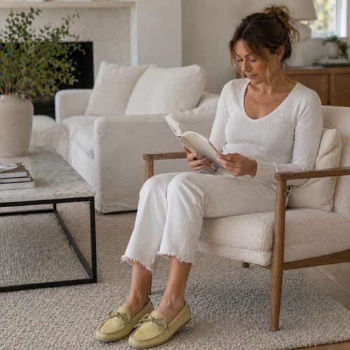 Image of Laurentian Chief Moccasin Slippers for Women with Genuine Cowhide Leather - Canadian Quality Durable Comfortable Stylish Indoor Fancy Shoes for Ladies