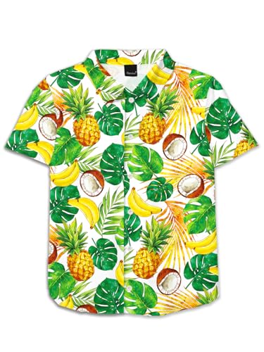 Image of Remimi Unisex Kids 4th of July Button Up Shirt Boys American Flag Print Hawaiian Beach Short Sleeve Tops 5-14 Years