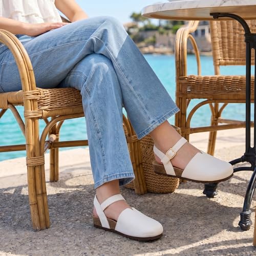 Image of Ecetana Womens Sandals Dressy Summer Closed Toe Flats Comfortable Cork Footbed Casual Walking Shoes