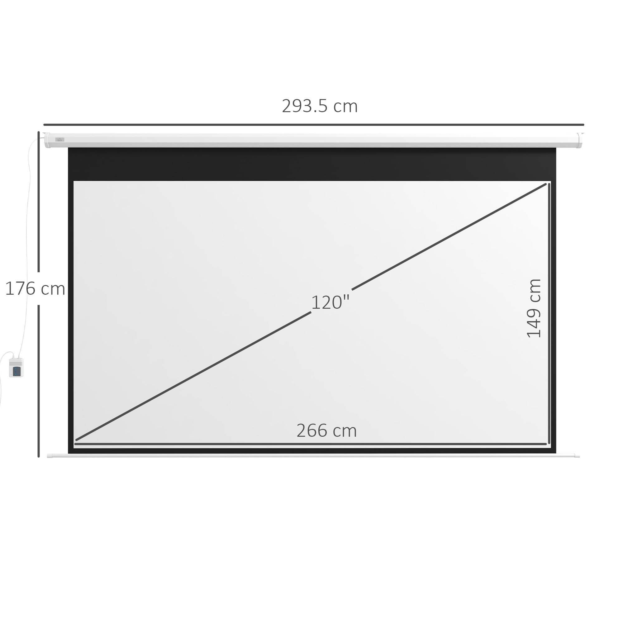 HOMCOM Telo Proiettore Motorizzato da 120 Pollici 4K HD Formato 16:9, Schermo Proiettore Motorizzato Elettrico con Telecomando, Telo Videoproiettore per Casa, Cinema, Ufficio, Home, Esterno, Bianco