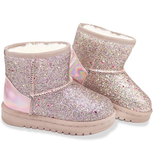 Sugmzox Kids Snow Boots Girls Slip On Winter Warm Outdoor Fuzzy Lining Comfortable Fashion Snow Boots Gold Size 11