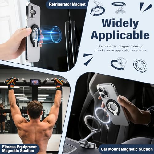 Qhpbuy Anneau Téléphone Support Magnétique pour MagSafe,Réglable Portable Poignée Téléphonique à Rotation 360°, Poignée de Téléphone Portable pour iPhone Air 17 16 15 14 13 12 Samsung Android – vue 7