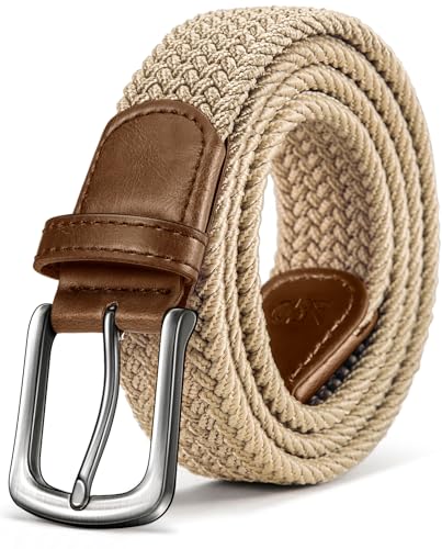 Image of KEMISANT Men Belt-Stretch Woven Braided Belt For Gift Men Golf Casual Jeans Dresses with Nylon Canvas 1 3 /8 inch
