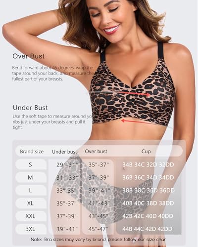 Image of Gailife Deep V Bras for Women No Underwire Wireless Push Up Bra Seamless Plunge Bralette Comfort Supportive Bra Full Coverage -Desert-Leopard,M