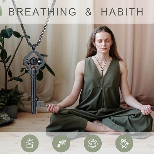 Anxiety Breathing Key Necklace for Stress Relief & Natural Calm Meditation Stainless Steel Necklace Mindful Gift for Women Men2