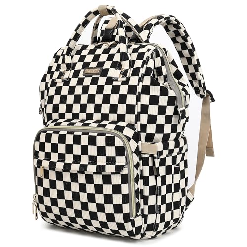 Image of GAIVP Baby Diaper Bag Backpack for Mom, Large Capacity Travel Nappy Bag for Boys & Girls with Stroller Straps,Insulated Pockets (Corduroy Checkered Black)