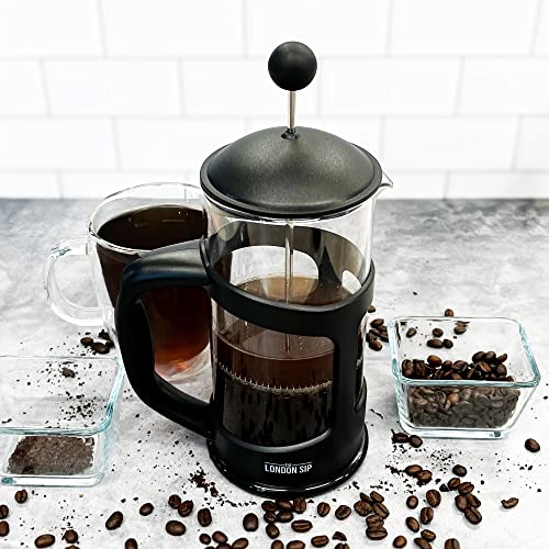 Image of The London Sip Glass French Press Immersion Brewer Coffee Press Stainless Steel Filter System, 34oz, Black