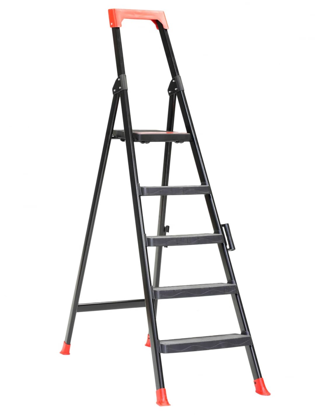 Folding Ladder 5 Steps Black Heavy Duty and Lightweight Scissor Ladder Non-Slip Home Use Holds up to 150 kg