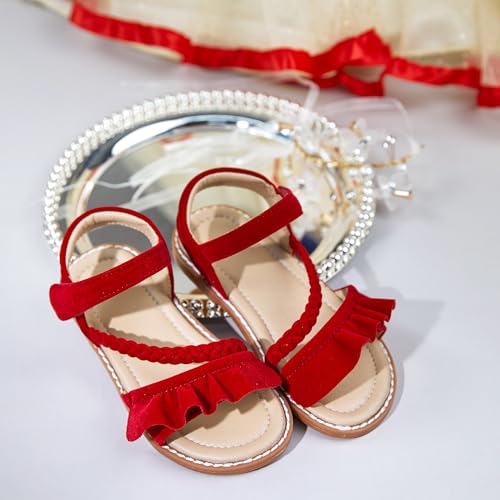 Image of ESTINE Toddler /Little Kid Girls Dress Cross Strappy Open Toe Sandals Princess Flats Summer Flower Girl Shoes