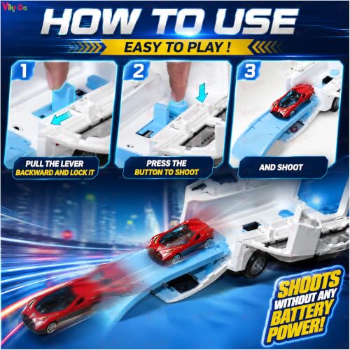 Image of VikriDA Big Ambulance Track Vehicle Toy with Foldable Ejection Race Track & 3 Pcs Die cast Cars for Kids - Multicolor