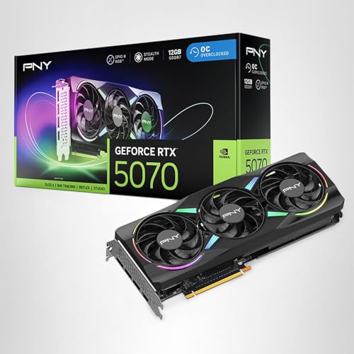 PNY-NVIDIA-GeForce-RTX-5070-Epic-X-ARGB-OC-Triple-Fan-Tarjeta-grafica-12GB-GDDR7-192-bits-Velocidad-de-impulso-2685-MHz-SFF-Ready-PCIe-50-HDMIDP-21-ranura-de-24-arquitectura-NVIDIA