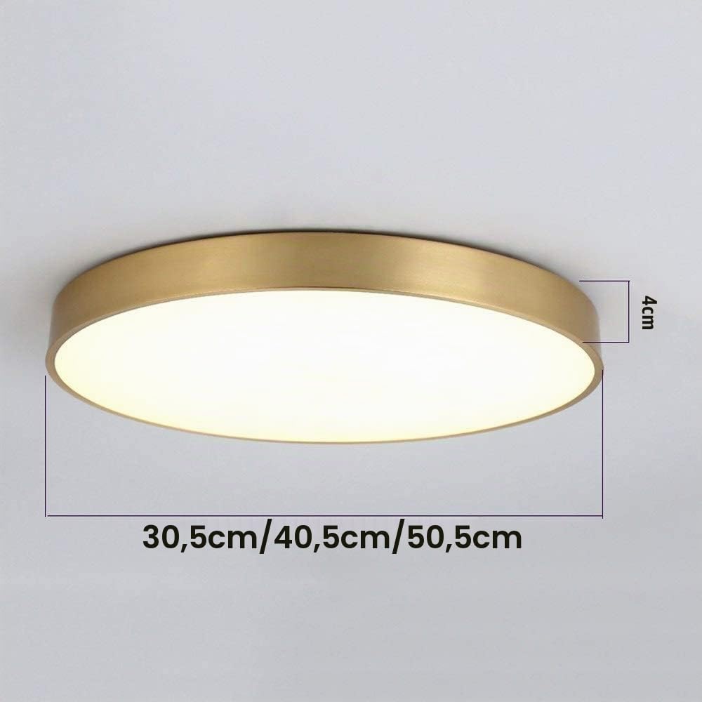PZAOJAU Plafoniera rotonda in ottone antico, 40 cm, oro, bianco caldo, 12 W, controllo touch, alta efficienza, per interni, camera da letto, sala da pranzo, corridoio, cucina, bagno, portico