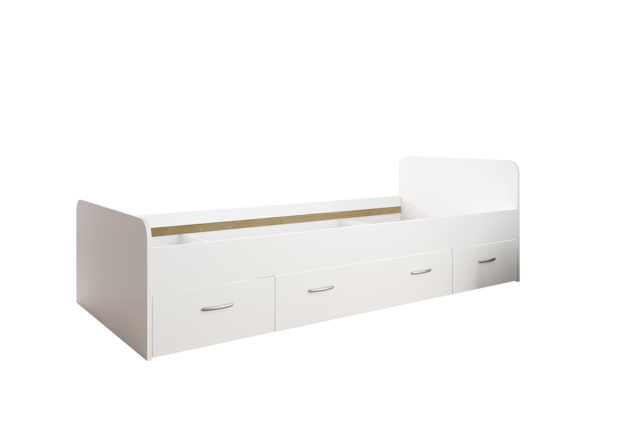 AVANTI TRENDSTORE Siris - Letto singolo con 3 cassetti in legno laminato di colore bianco opaco. Dimensioni ca. LAP 204x65x95 cm