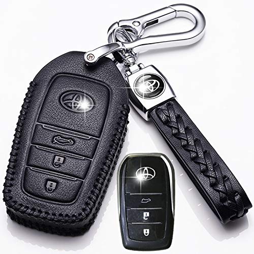 トヨタ 新型 ハリアー 80系 ハイラックス GUN125 ランドクルーザー200系 ヤリス ミライ MARK X 250G S 専用 キーケース キーカバー キーホルダー レザー 傷 汚れ防止 ドレスアップ (ブラック-B-01(3ボタン))