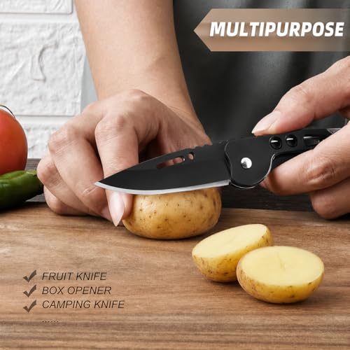 Image of Portable Foldable Pocket Knife with Precision Carbon Steel Blade, Multipurpose Cutter for Travel, Kitchen, Office & Daily Household Tasks with Grip Handle (Black)