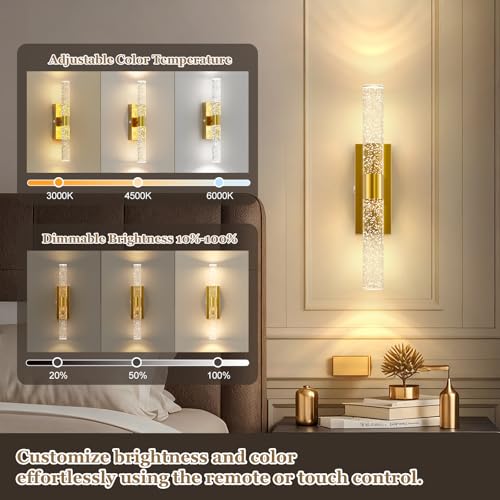 Image of 20000mAh Battery Operated Wall Sconces: 17 Inch Rechargeable Wall Lights Set of 2 with Arylic Shade - 3000K-6000K Dimmable Wireless LED Wall Lamp with Remote for Bedroom Bathroom Hallway Living Room